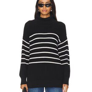 525 America Elise Oversized Striped Turtleneck Pullover in Bla